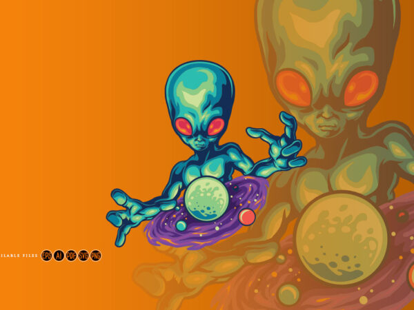 Spooky alien and his galaxy illustrations t shirt template vector Spooky alien and his galaxy illustrations t shirt template vector