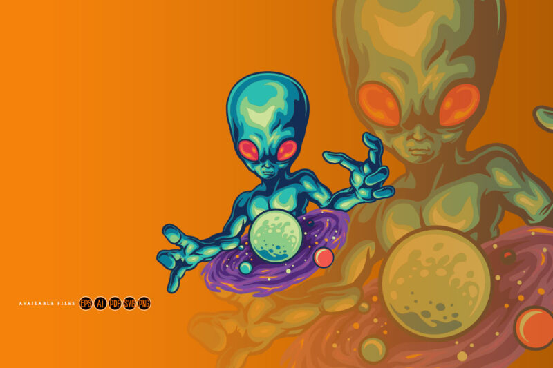 Spooky alien and his galaxy Illustrations