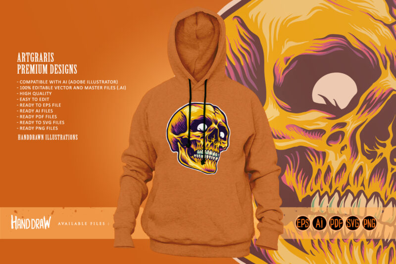 Cracked golden skull head psychedelic Illustrations