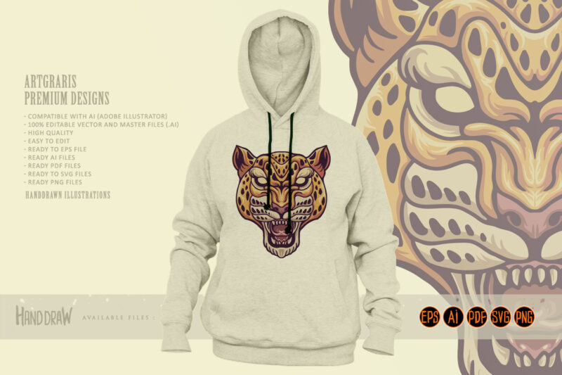 Angry Cheetah Head Mascot Vintage - Buy t-shirt designs