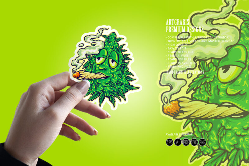 Weed Mascot smoking leaf marijuana Cartoon