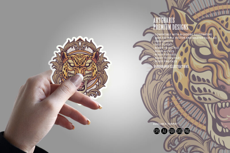 Cheetah Vintage Ornament Shield Logo Illustrations