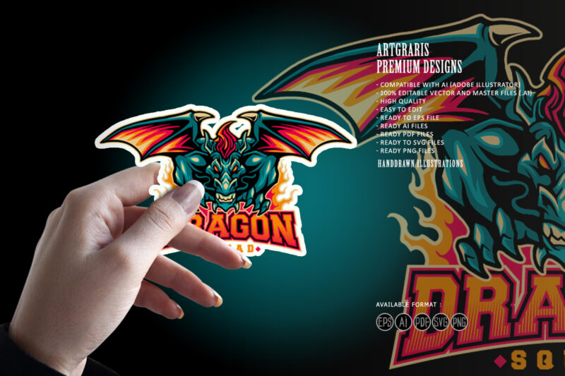 Angry Dragon Attack Mascot Logo Squad