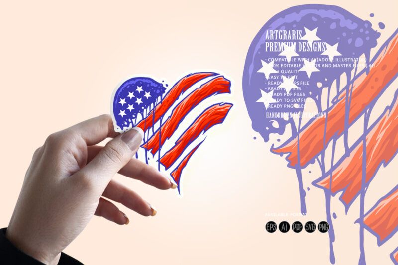American flag heart shape Illustrations