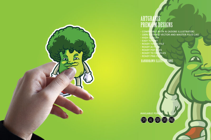 Broccoli vegetable mascot cartoon colorful