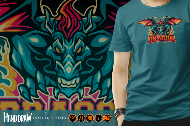 Angry Dragon Attack Mascot Logo Squad