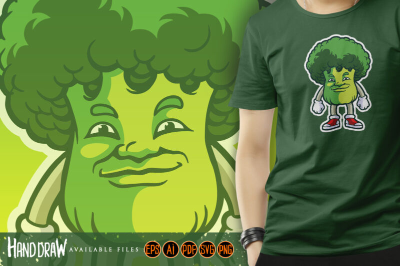 Broccoli vegetable mascot cartoon colorful