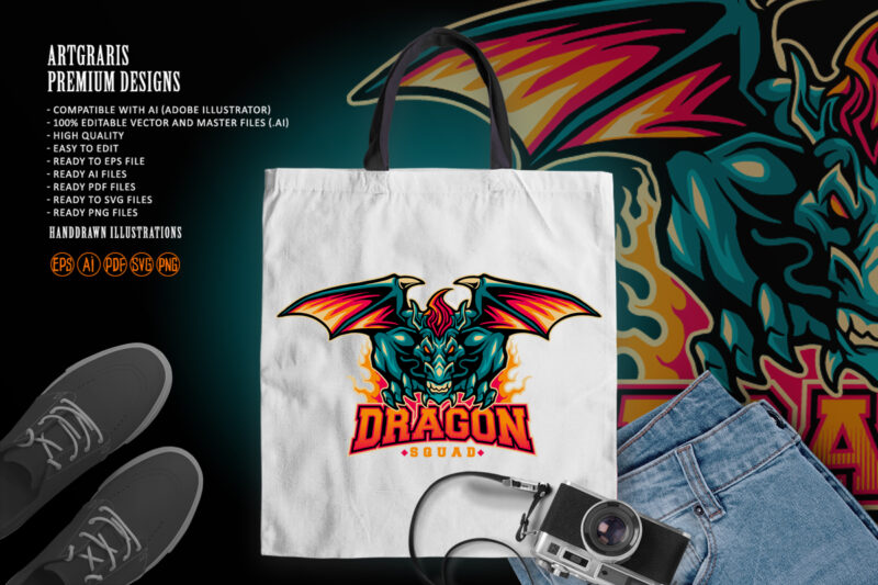 Angry Dragon Attack Mascot Logo Squad