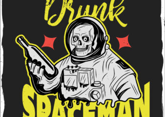 Drunk spaceman with a skull, t-shirt design