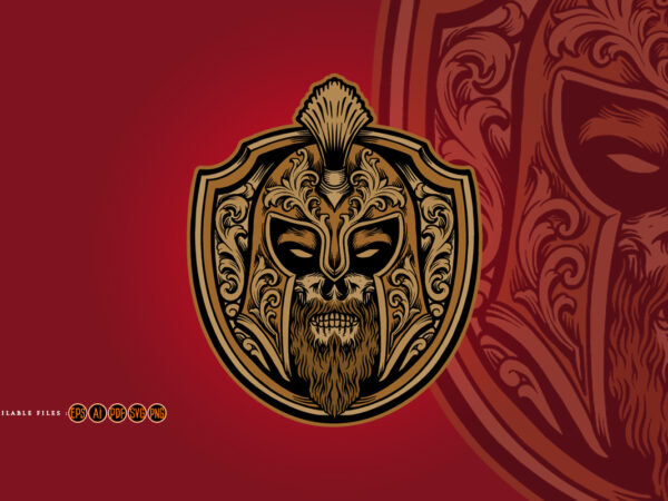 Spartan shield head logo mascot t shirt template vector