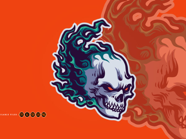 Skull head fire logo mascot t shirt template vector