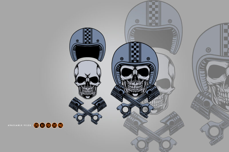 Skull piston motorcycle logo mascot