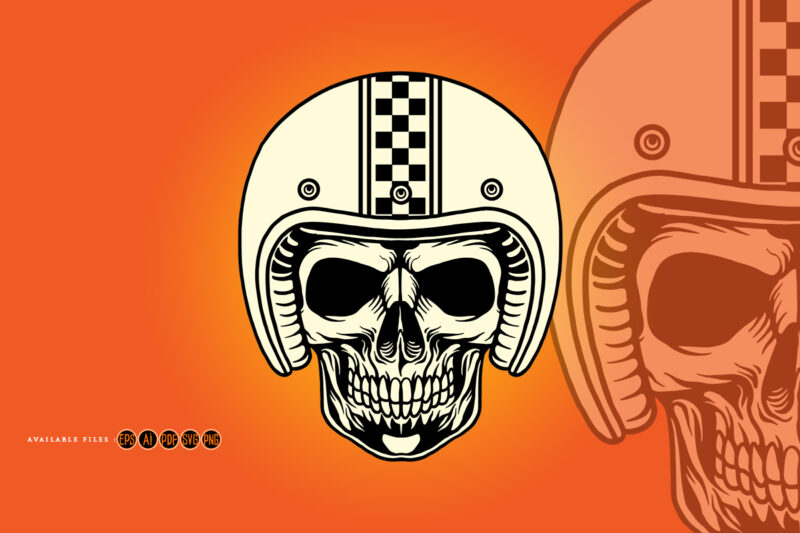 Skull helmet motorcycle logo mascot