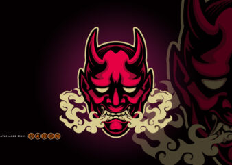 Scary smoke red hannya mask logo mascot