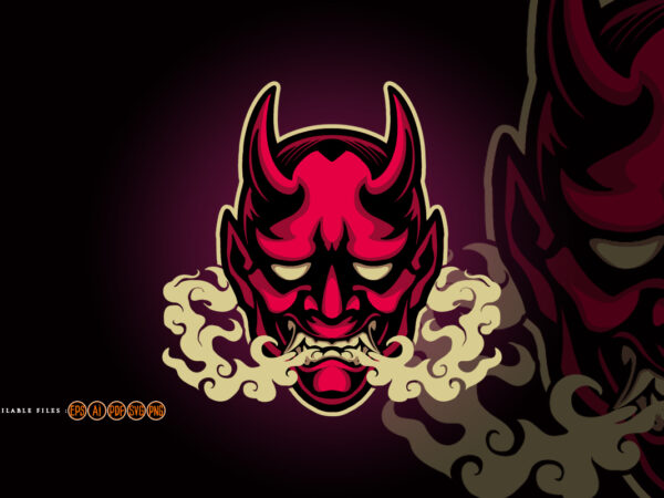 Scary smoke red hannya mask logo mascot t shirt template vector