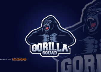 Gorilla squad esport logo mascot Illustrations
