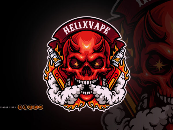 Scary skull smoking hell vape logo mascot t shirt template vector