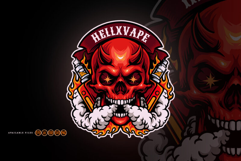 Scary skull smoking hell vape logo mascot