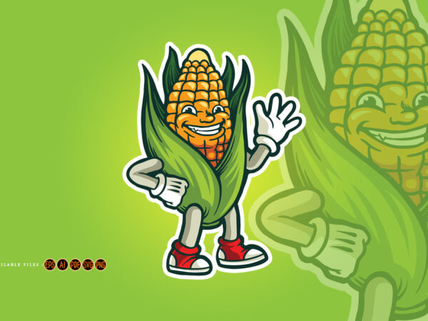 Funny corn cartoon mascot colorful illustrations t shirt graphic design