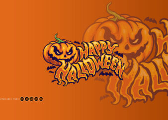 Halloween typography with jack o lantern and bat