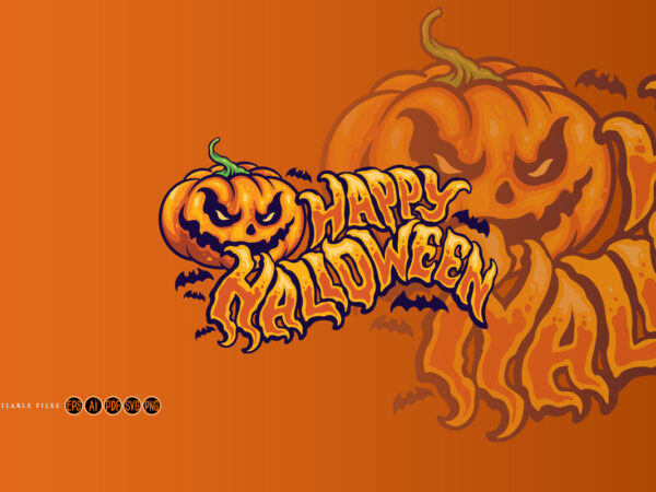 Halloween typography with jack o lantern and bat graphic t shirt