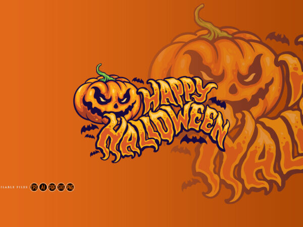 Halloween typography with jack o lantern and bat graphic t shirt Halloween typography with jack o lantern and bat graphic t shirt