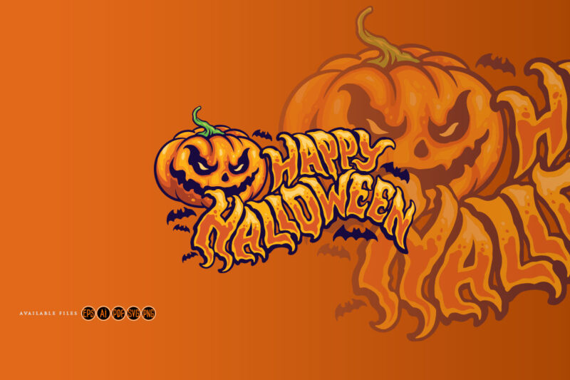 Halloween typography with jack o lantern and bat
