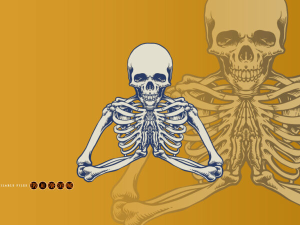 Halloween character pray skeleton mascot graphic t shirt
