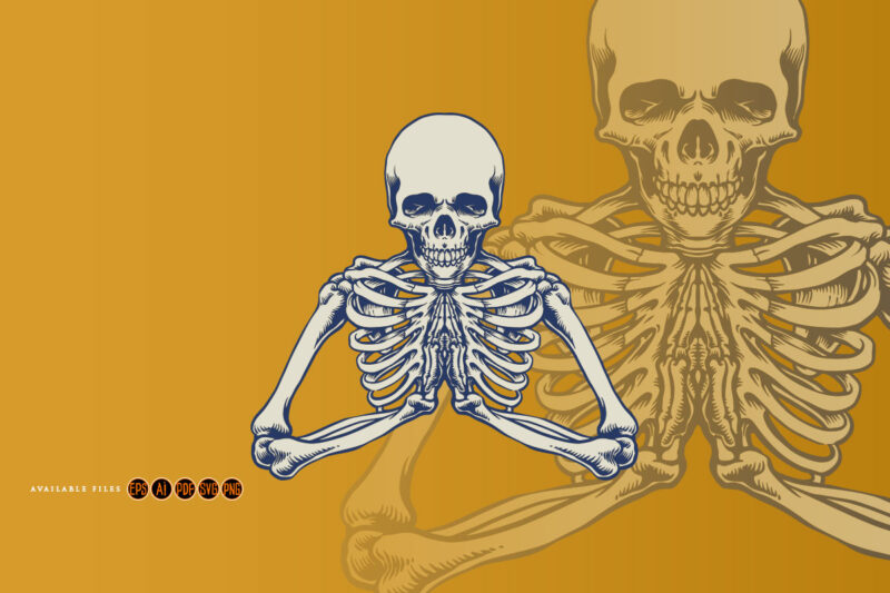 Halloween character pray skeleton mascot