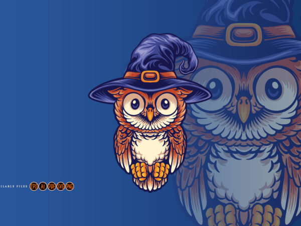 Owl cute wearing a witch’s hat mascot illustrations t shirt design online
