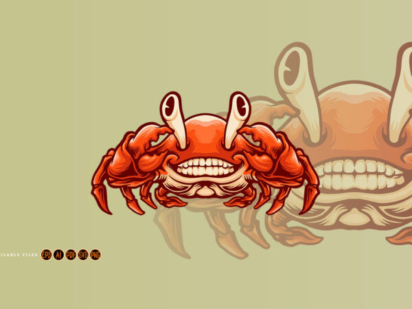 Smiling crab mascot cartoon style t shirt template vector