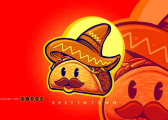 Cute mustache tacos logo mascot Illustrations t shirt vector file