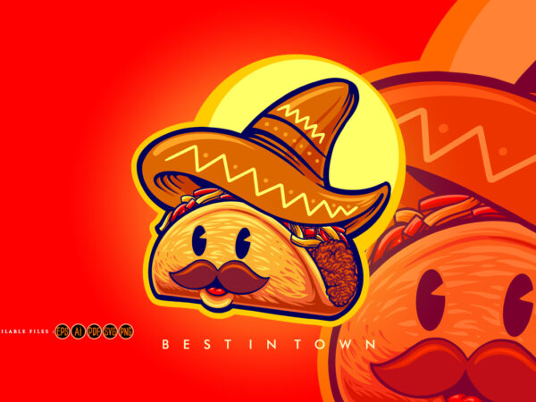 Cute mustache tacos logo mascot illustrations t shirt vector file