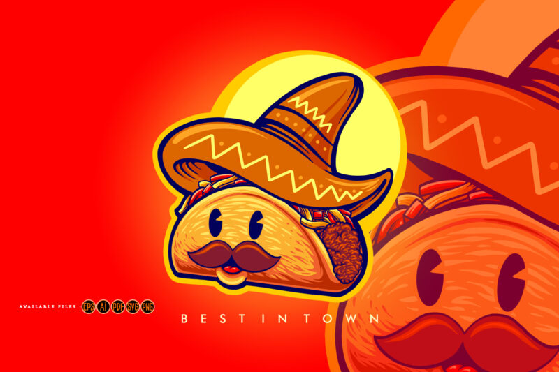 Cute mustache tacos logo mascot Illustrations