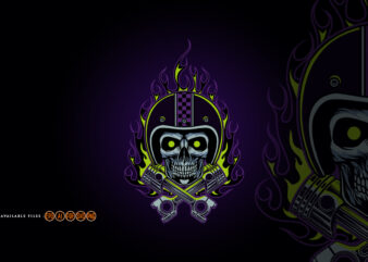 Flame skull mechanic Bikers racer mascot t shirt graphic design