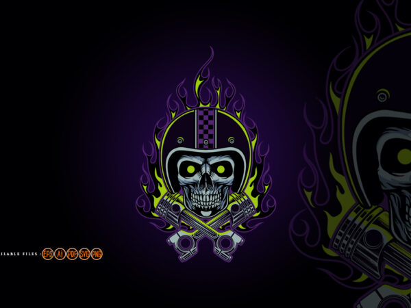 Flame skull mechanic bikers racer mascot t shirt graphic design