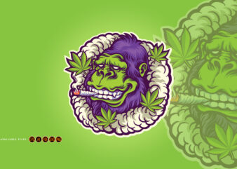 Gorilla smoke weed Cannabis logo mascot t shirt design template