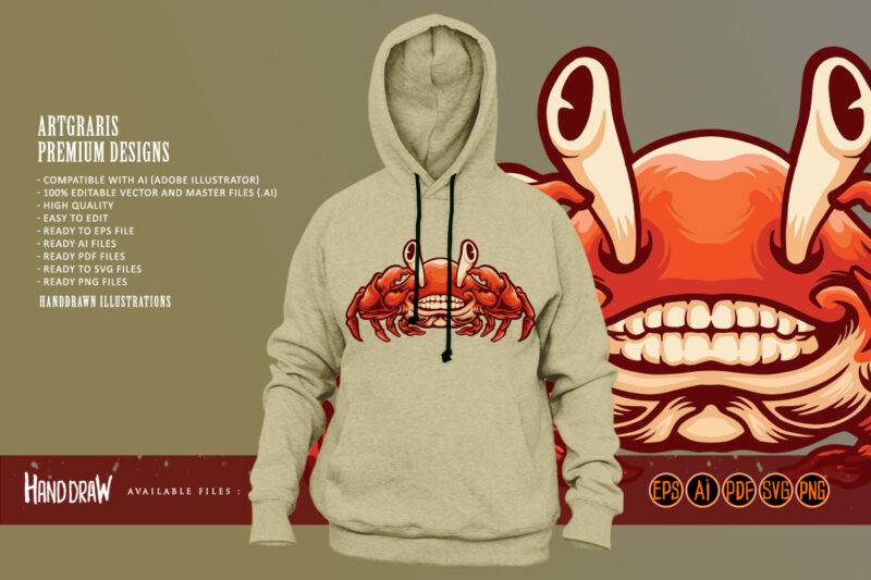 Smiling Crab mascot cartoon style