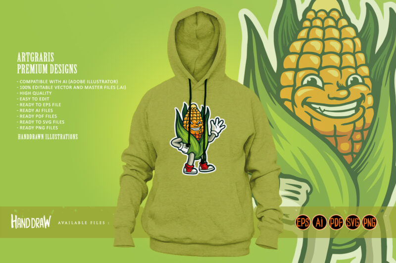 Funny corn cartoon mascot colorful Illustrations
