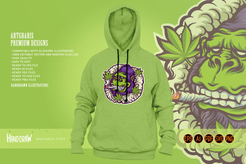 Gorilla smoke weed Cannabis logo mascot