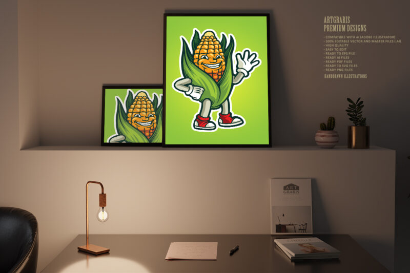 Funny corn cartoon mascot colorful Illustrations