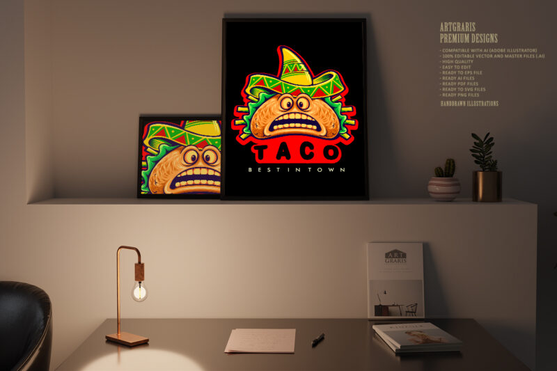 Funny tacos mexican logo mascot Illustrations