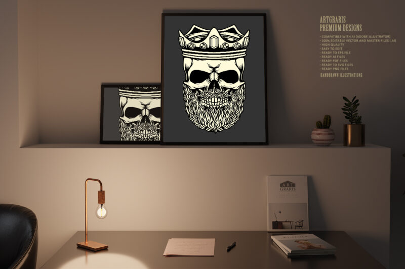 King Skull Barber Mascot Illustrations