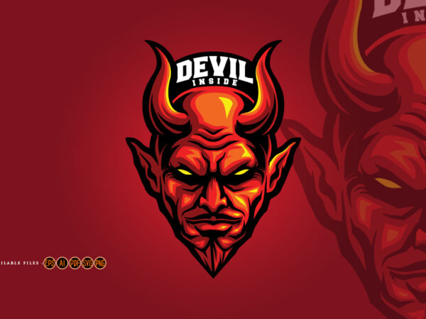 Red devil head with horn mascot satanic t shirt design online
