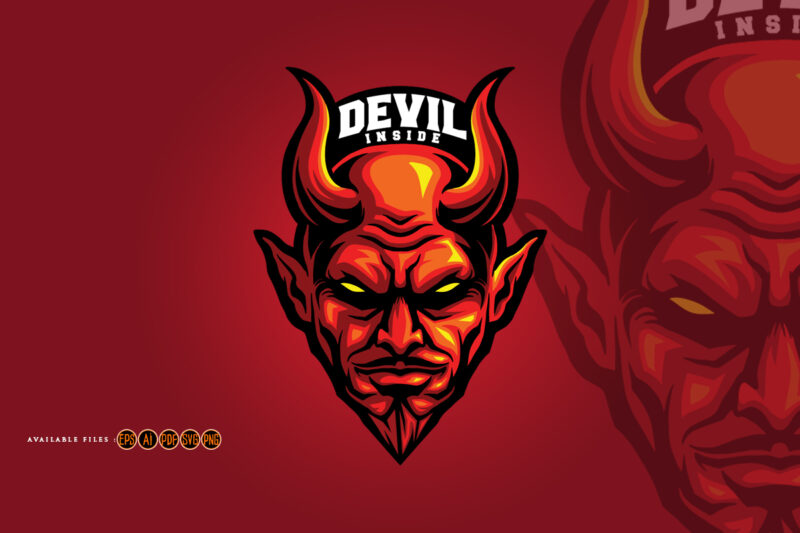 Red Devil Head With Horn Mascot Satanic