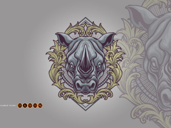 Rhino head mascot vintage badges frame illustrations t shirt design online