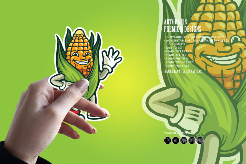 Funny corn cartoon mascot colorful Illustrations