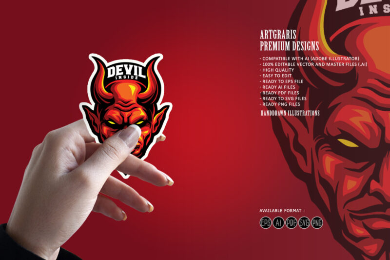 Red Devil Head With Horn Mascot Satanic