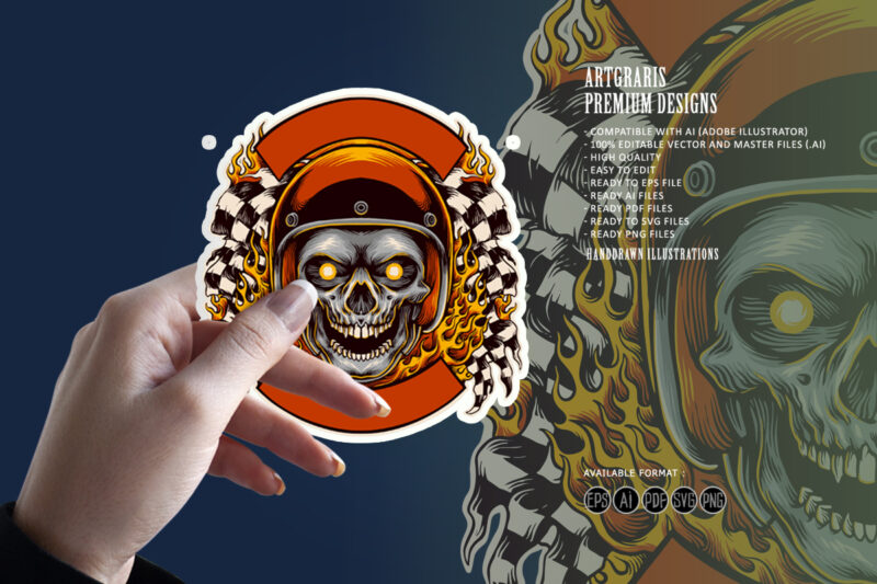 Skull road race logo mascot