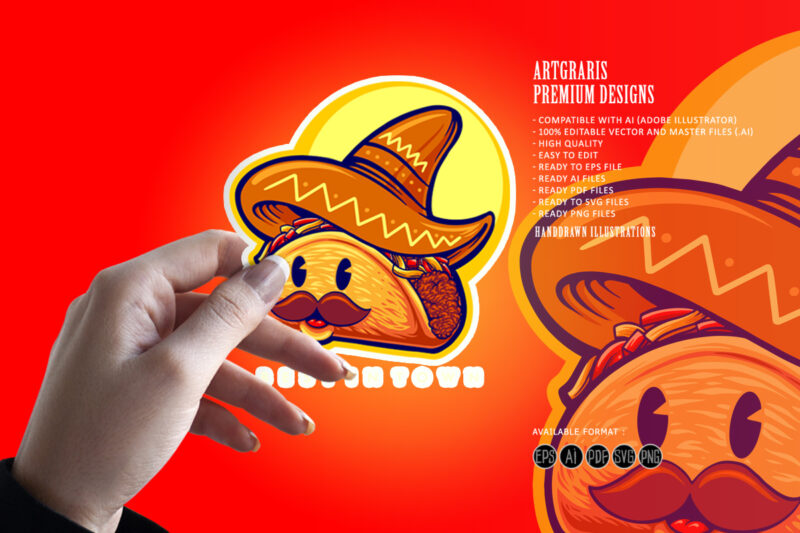 Cute mustache tacos logo mascot Illustrations